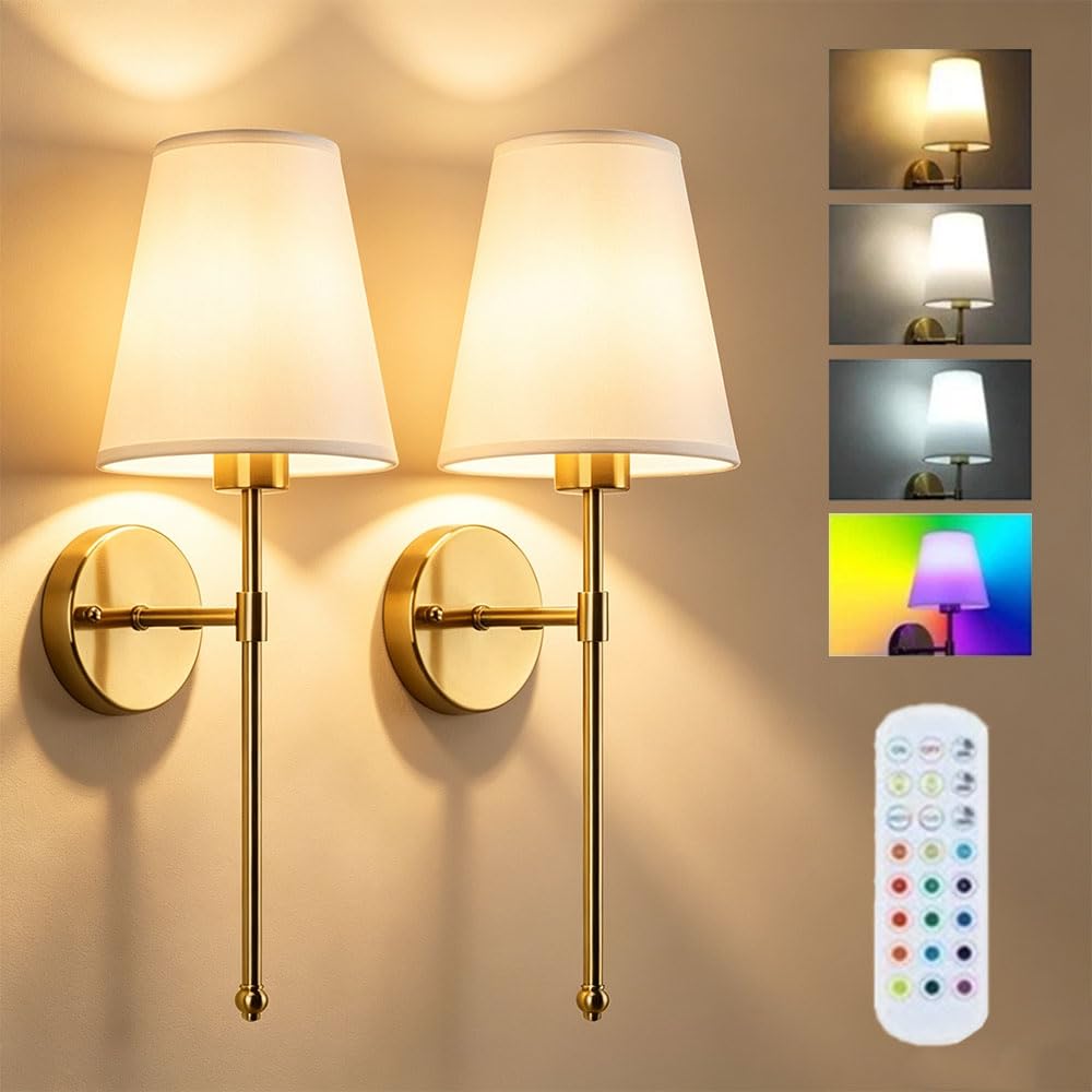 Rechargeable Wall Lights Set Of 2 With Remote Control And USB Charging