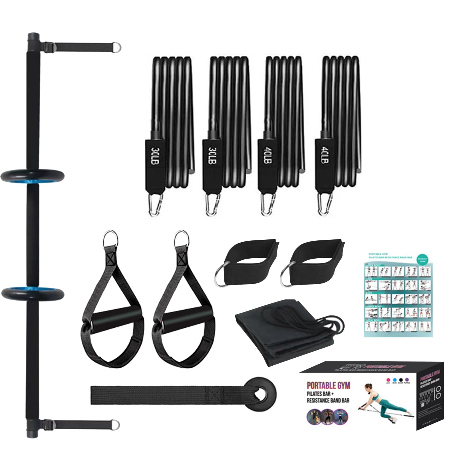 Pilates Stretch Bar, Pilates Bar Kit, Home Workout Bar, Exercise Resistance Bar, Stretch Bar for Pilates, Compact Fitness Equipment, Fitness Equipment for Full Body Training Home Gym