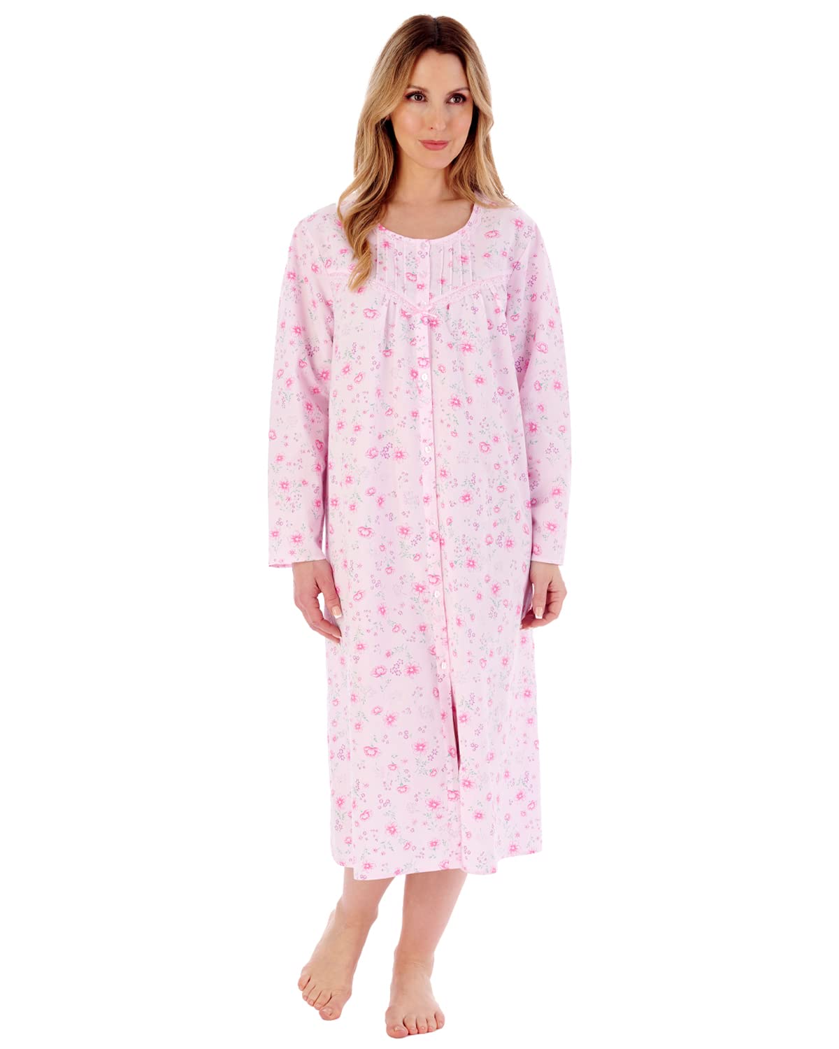 Slenderella Women's Pink Long Sleeve Button Cotton Nightie Nd02202 20-22