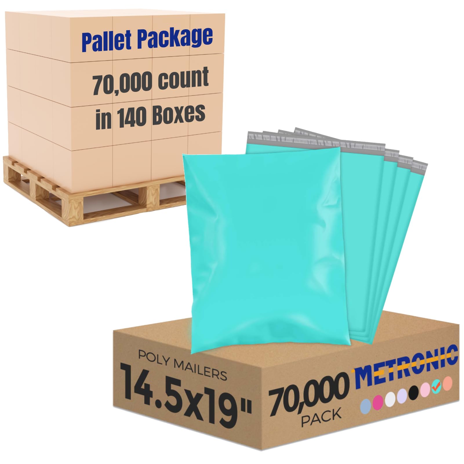 Metronic Poly Mailers 14.5x19 70000 Pack Large Shipping Bags for Clothing Mailing Bags with Strong Self-sealing Adhesive Waterproof and Tear-Proof Poly Bag Bulk in Teal