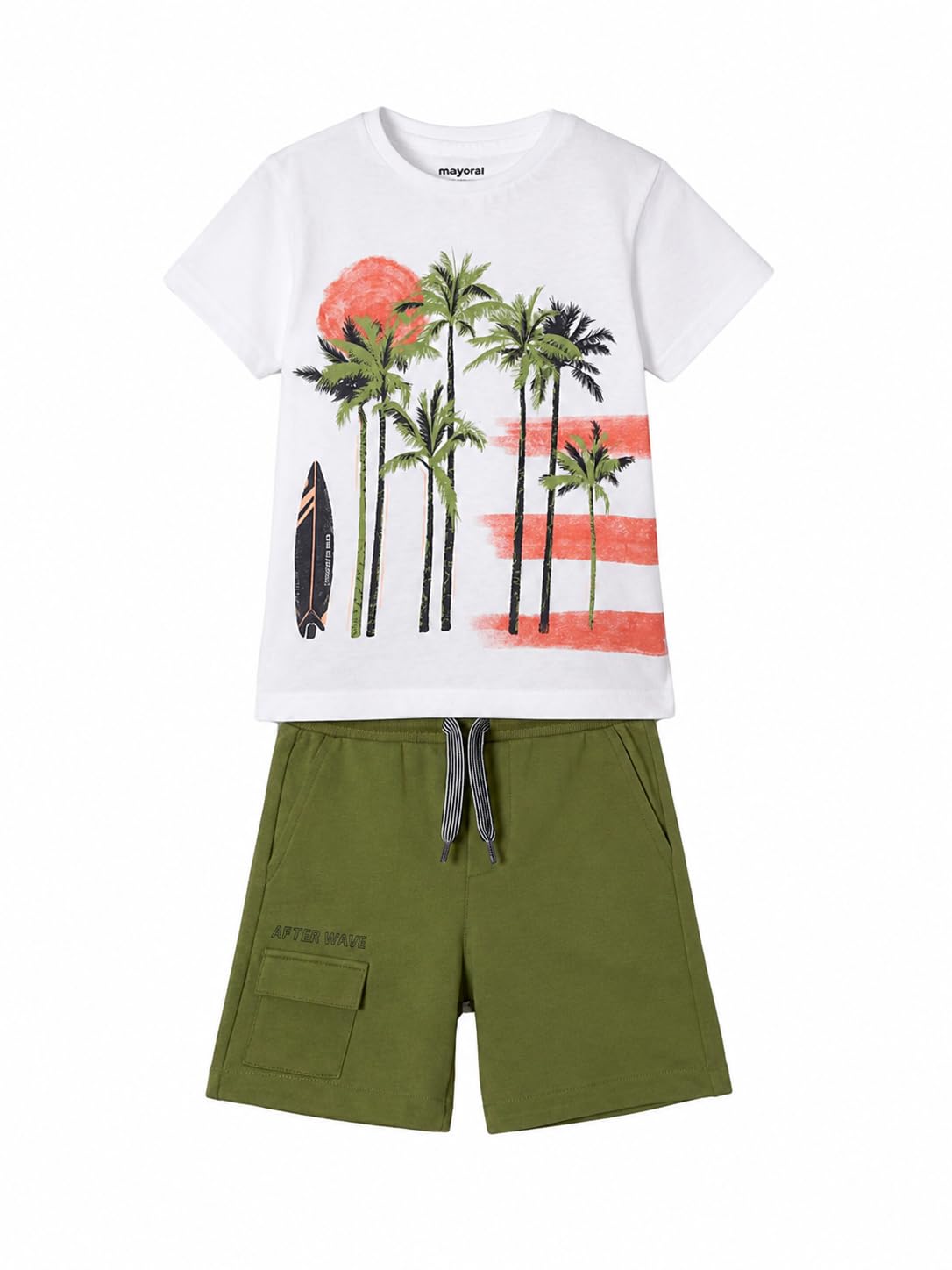 Conjunto de verano para niño – Camiseta de niño amarilla con estampado salvaje y pantalones cortos verde oliva, conjunto infantil casual de algodón suave para actividades al aire libre 3674, 3660