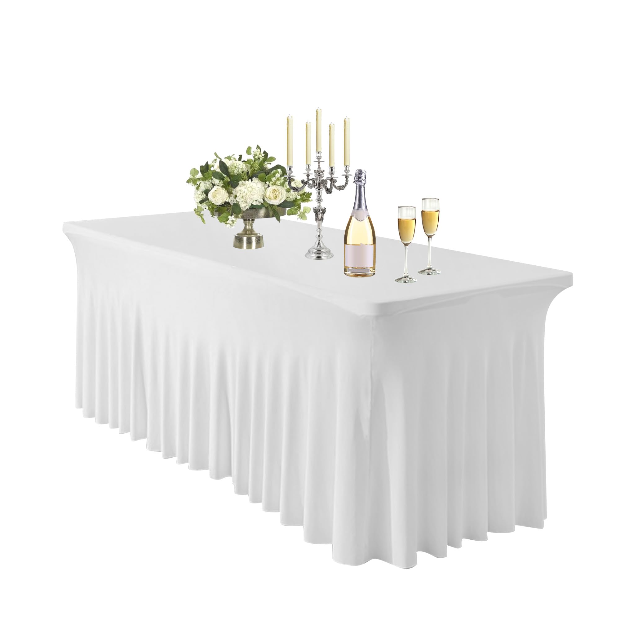 Axincardarm Table Skirt Ruffles 6ft Table Covers White Tablecloth for Rectangle Tables, Cafe, Restaurants, Party