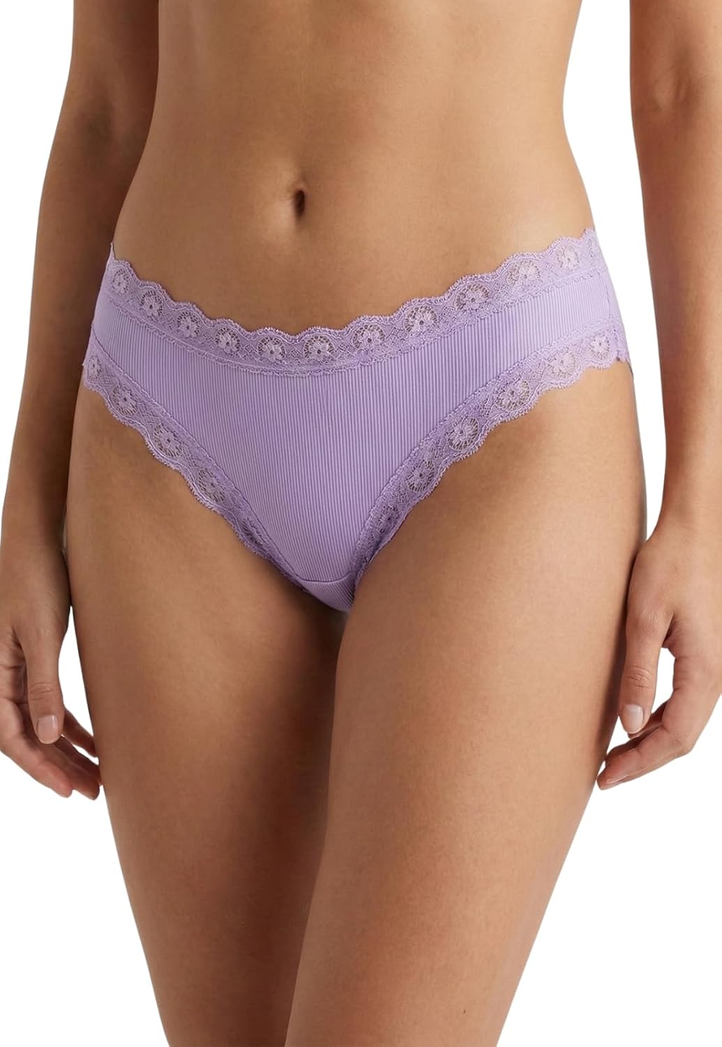 Ribbed Lace Brazilian Panties for Women – Soft Microfiber Bikini with Cotton Gusset, No-Show, 5 Pack