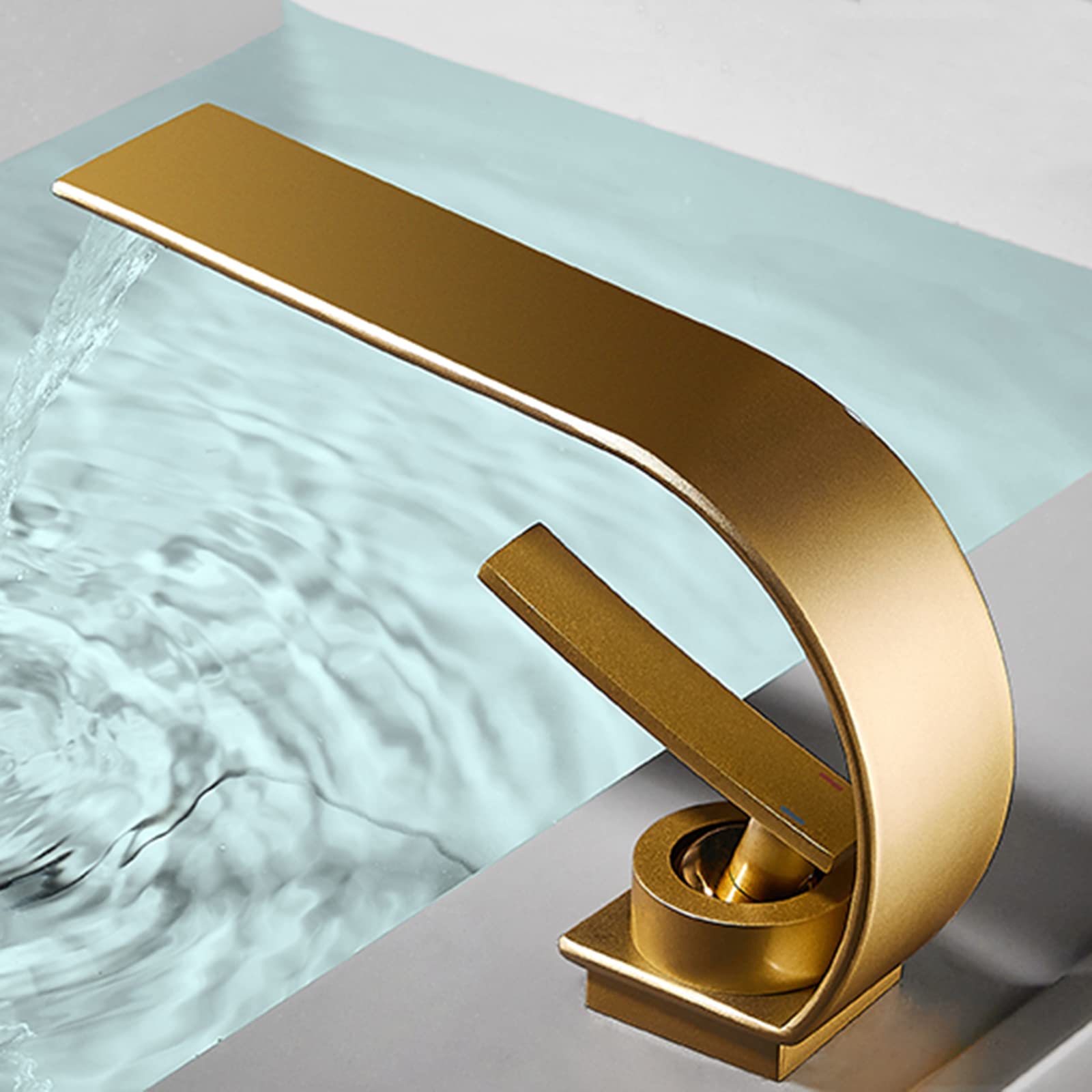 Robinet mitigeur de lavabo cascade anti-éclaboussures en laiton doré brillant