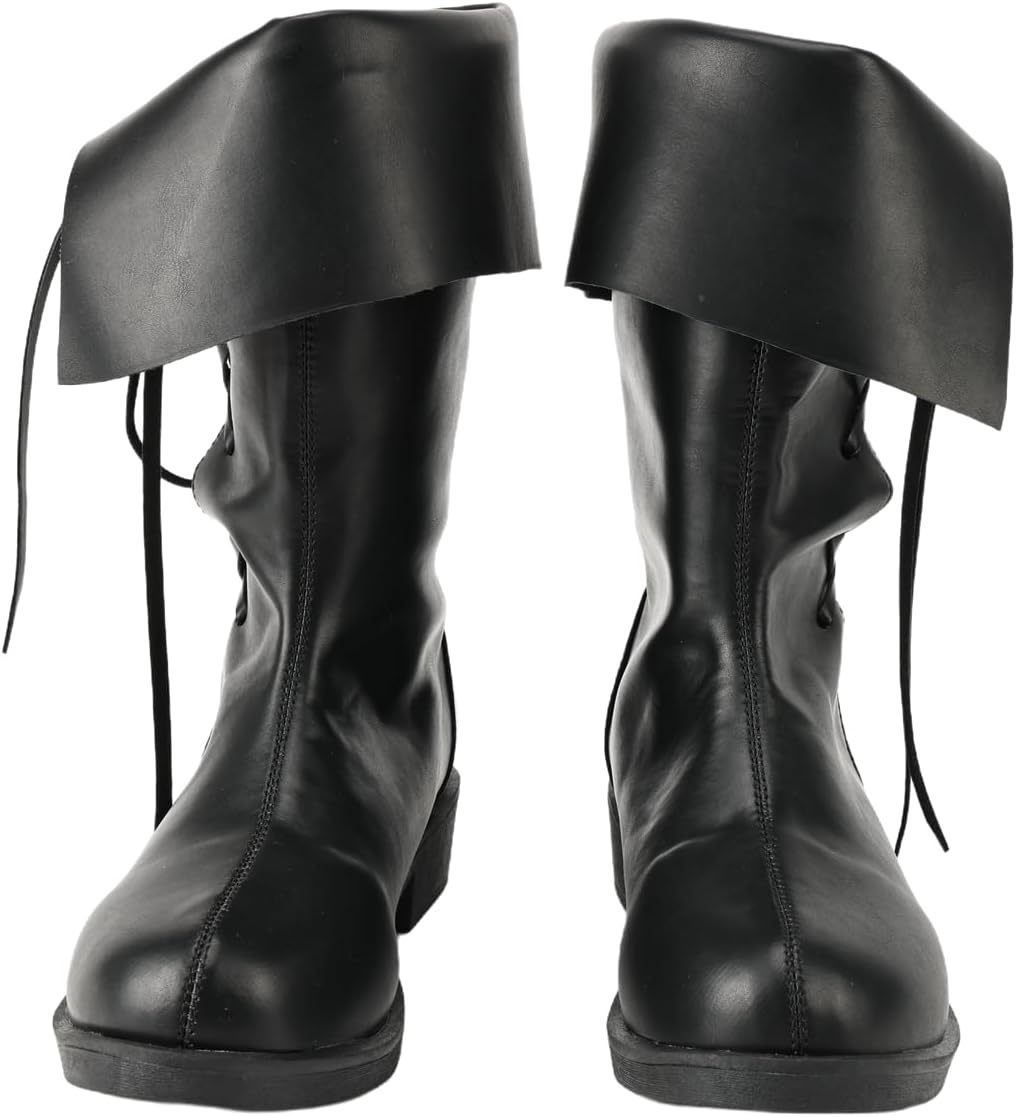 Men's Medieval Roman Boots, Retro Renaissance Pirate Lace-Up Mid-Calf Boots