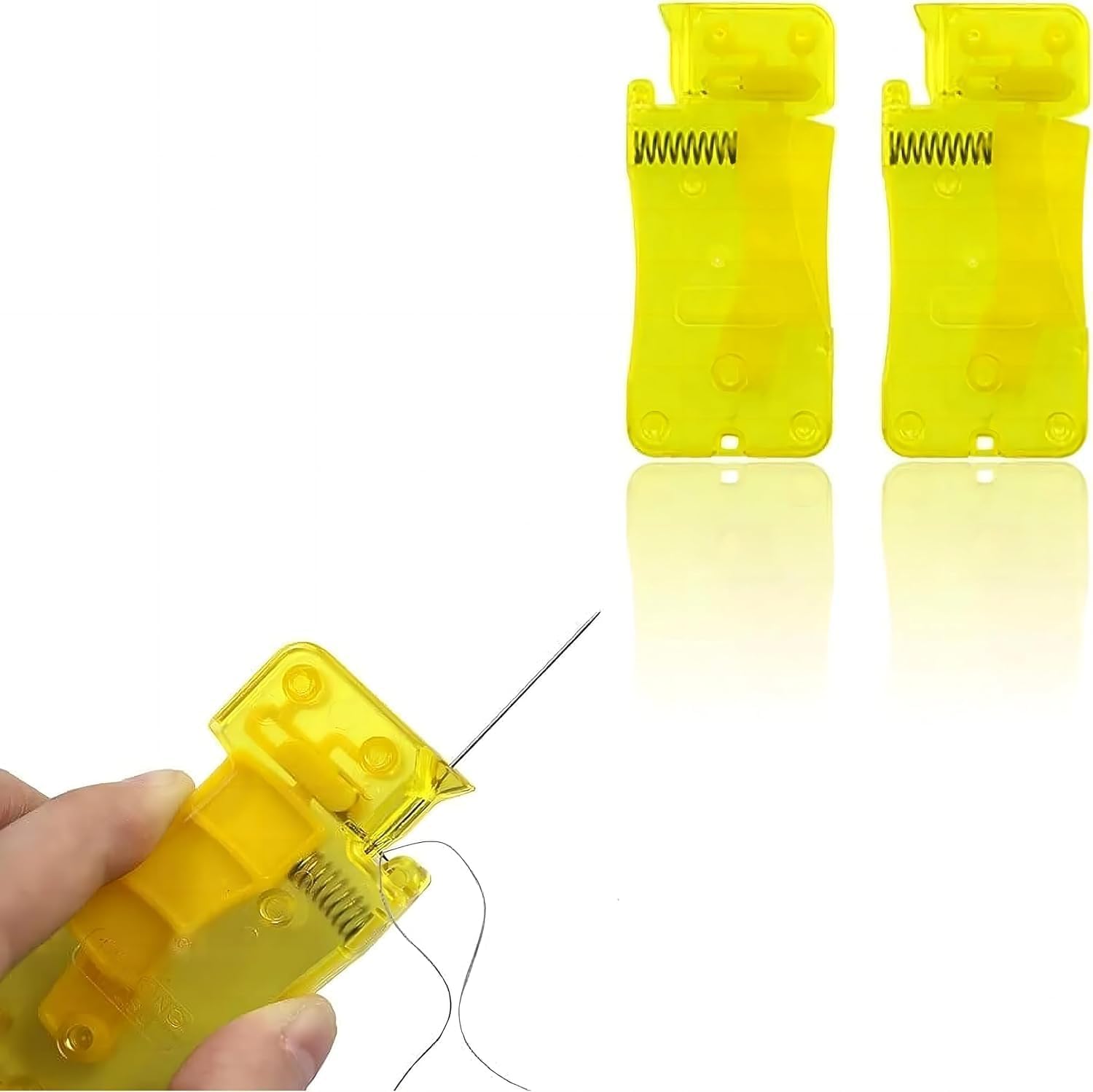 2Pcs Yellow Easy Threading Needle Threader,Automatic Needle Quick Threading Aid Machine,Manual Plastic Needle Threader for Unable to Thread by Oneself,Sewing Tools,Threaders,Sewing Accessories