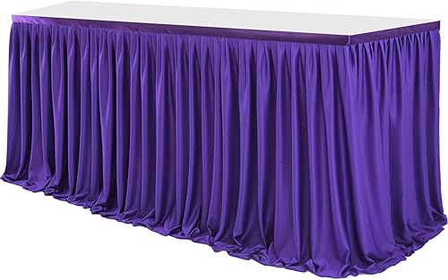 Miniatura 8 de Partisky Falda de mesa de poliéster morado para mesas rectangulares de 17 pies, mantel plisado resistente a las arrugas para banquetes, bodas,
