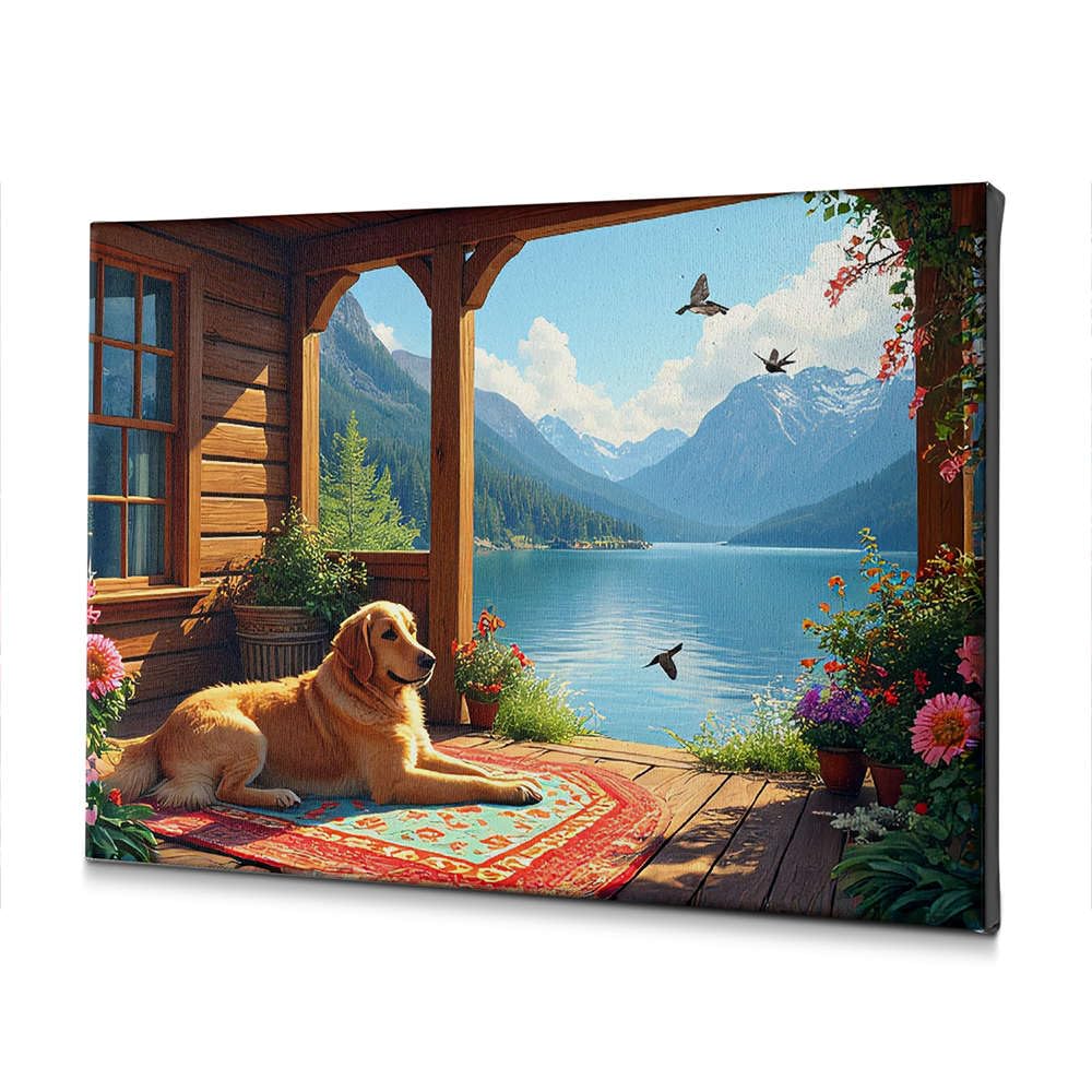 Toile golden retriever et tapis coloré pour exprimer l'amour des chiens