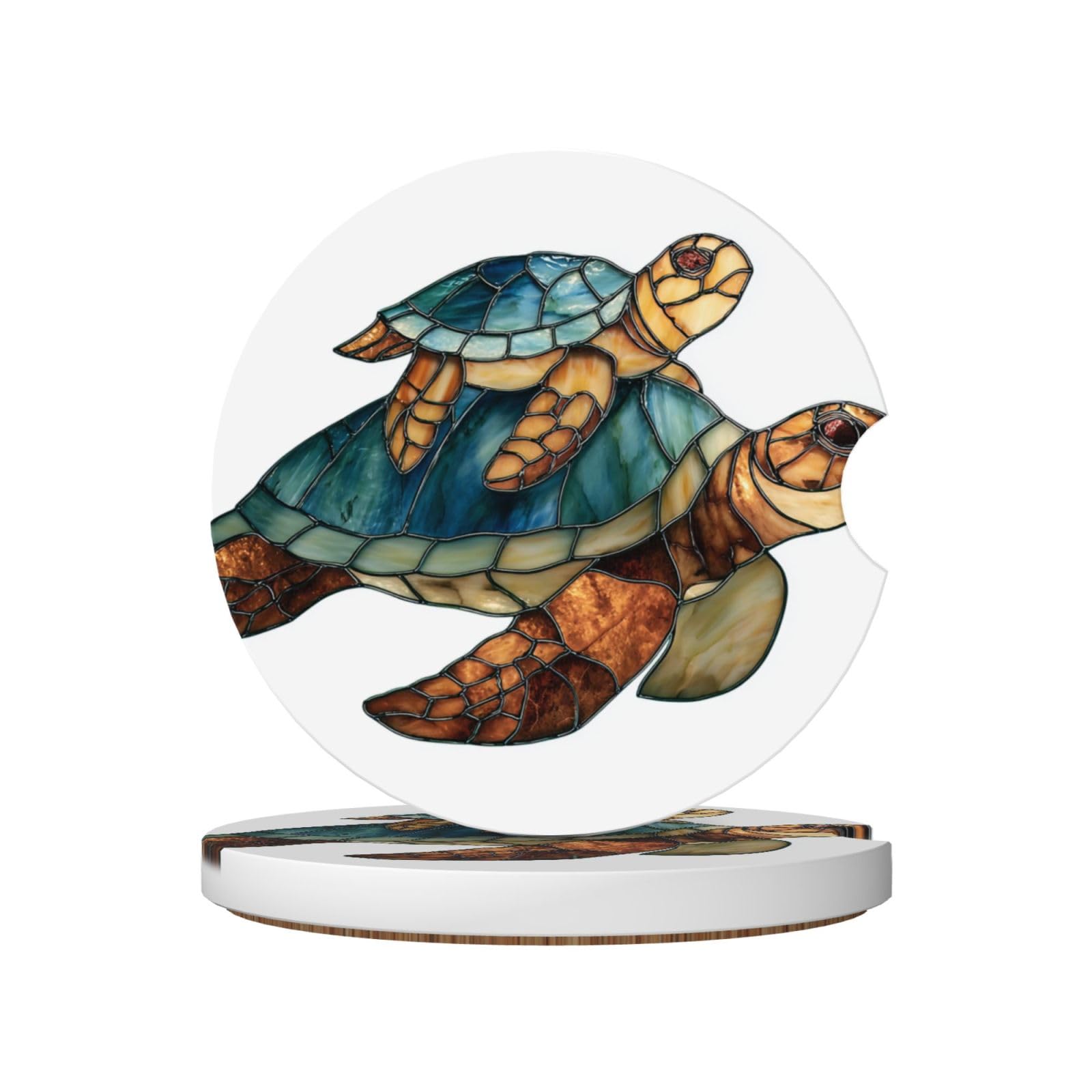 A Little Turtle On The Back Adult Sea Turtle Ceramic Coasters,2pcs