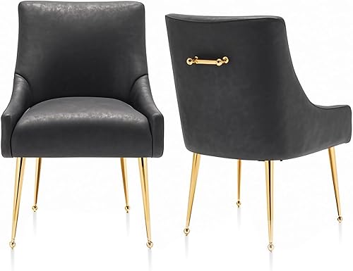 Miniatura 45 de Juego de 2 sillas de comedor, modernas sillas de comedor de terciopelo con patas doradas, sillas decorativas tapizadas para sala de estar, Azul