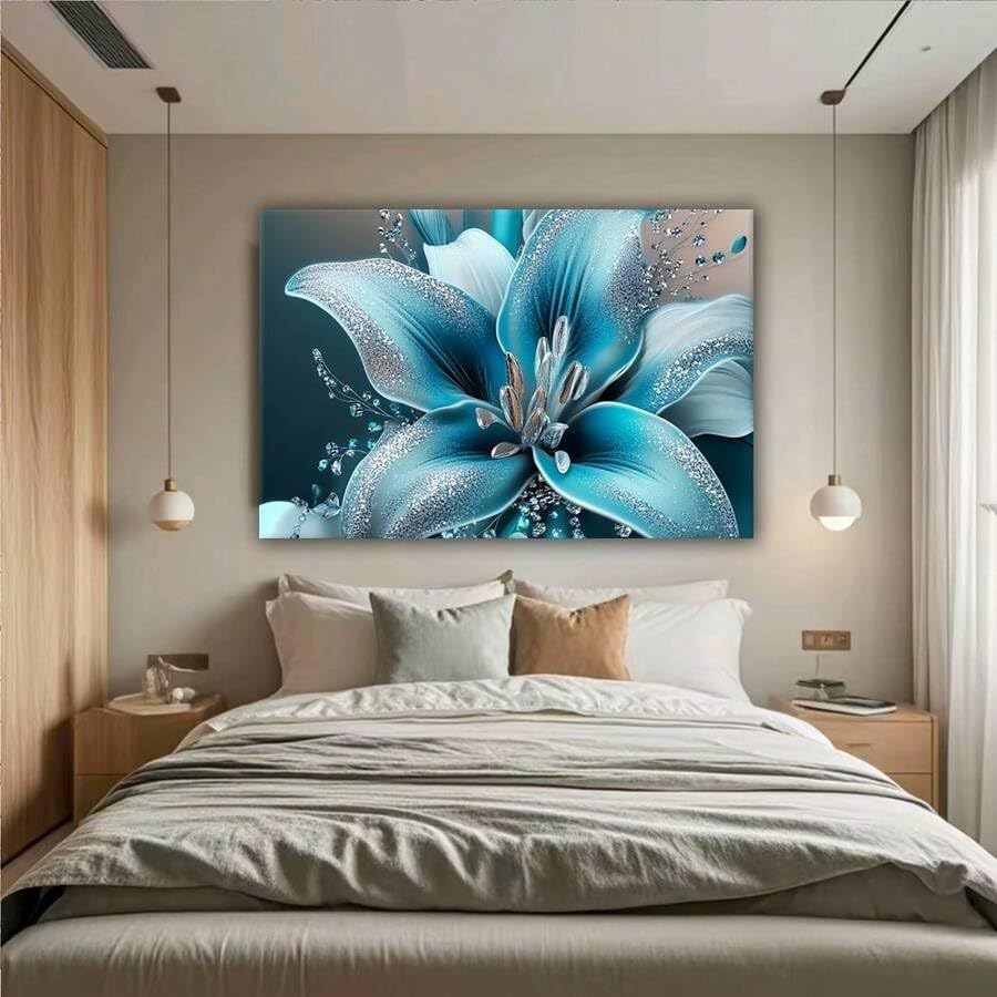 Tableau fleur de lys turquoise impression sur toile vintage XINBAO - 3