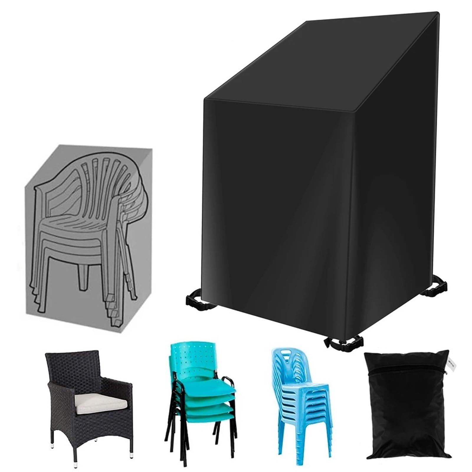 Gsjnhy Black Furniture Covers Stacked Chair Cover 210D Oxford Cloth Waterproof Garden With Storage Bag Furniture Protector For Outdoor For Outdoor
