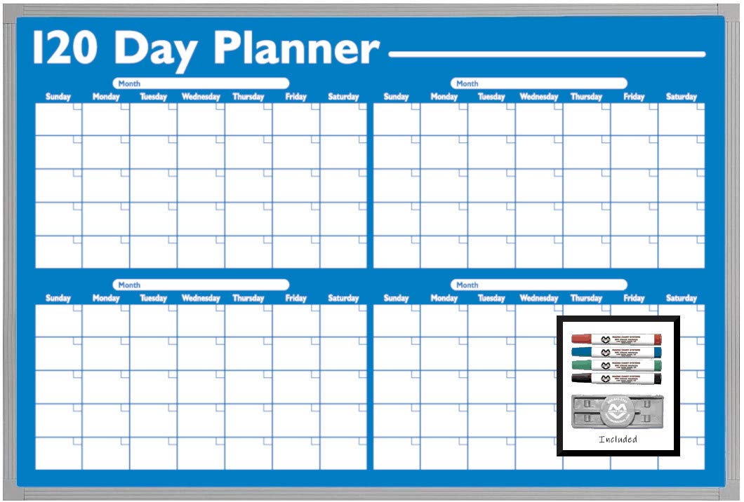 Magna Visual 120 Day Planner Economical Non-Magnetic Dry Erase Board Kit 24" x 36"