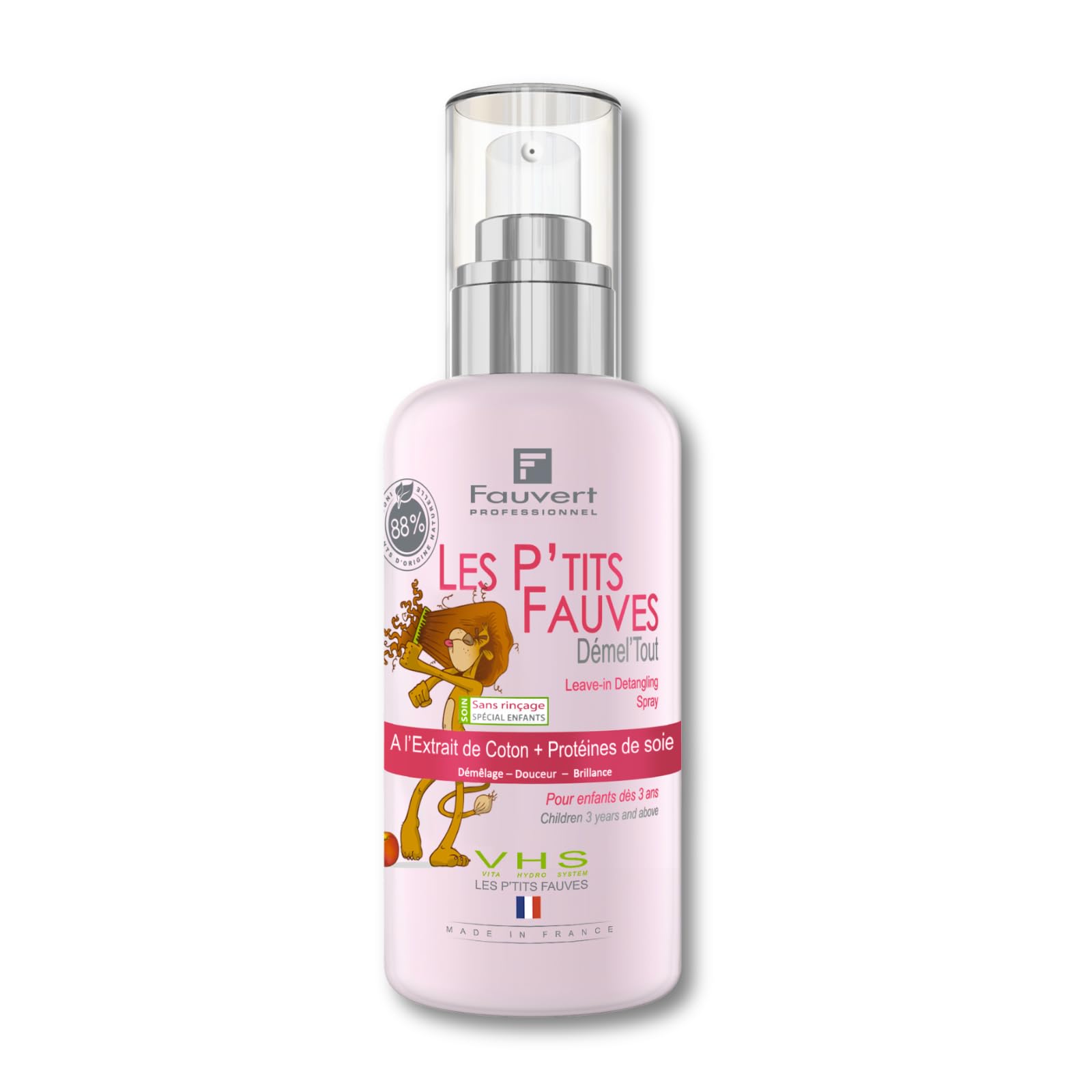 Fauvert Professionnel Spray Démêlant Cheveux Enfant - Soin Sans Rinçage Hydratant Abricot & Pêche - Spray Cheveux Bouclés & Fins - Démêlant Hypoallergénique - Made in France - 200ml