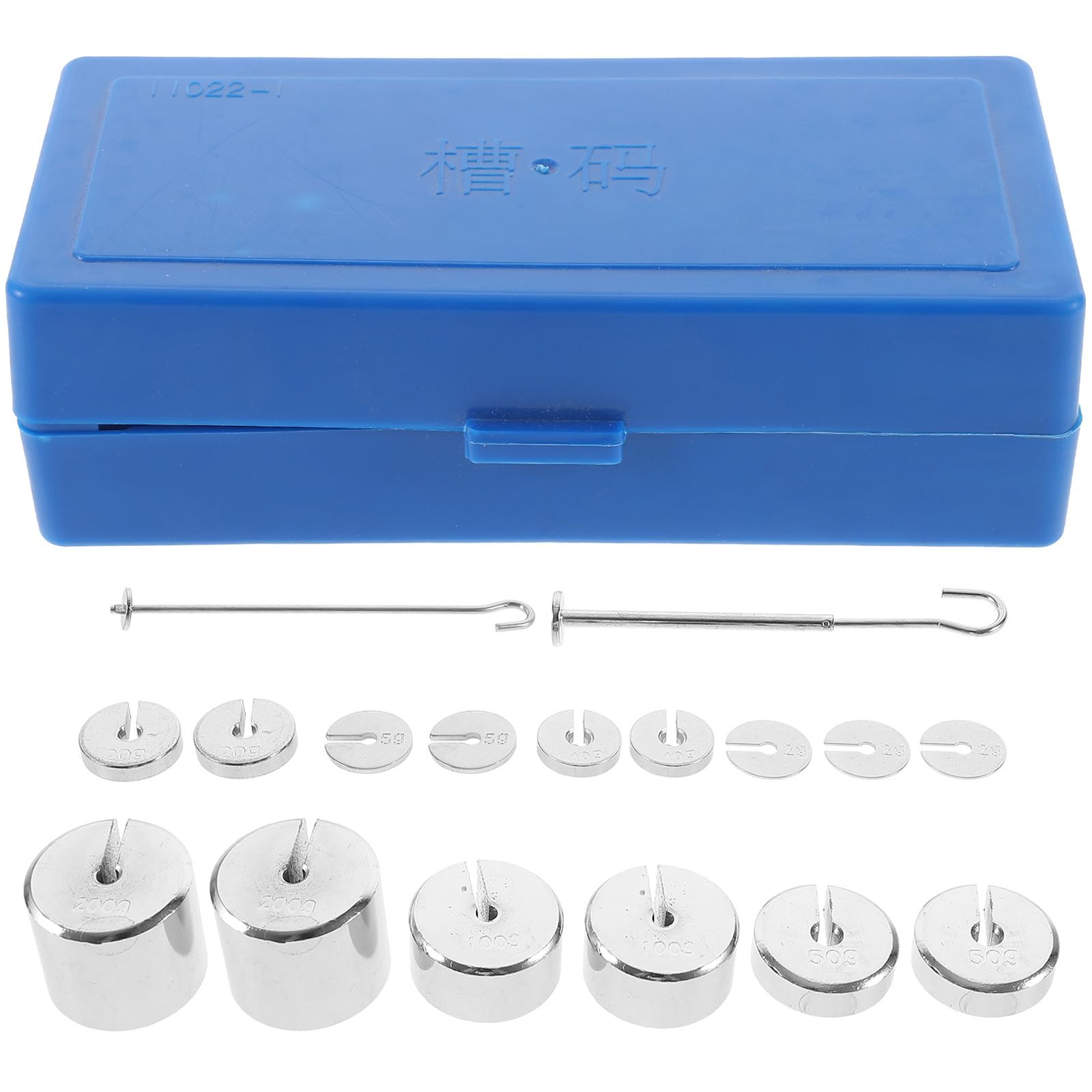 FOMIYES Juego de Pesas Ranuradas de Metal para Laboratorio, Set Completo Percha y Caja, Masas Ranuradas Pequeñas para Experimentos Científicos y Medición Precisa en Física, Acero Durable