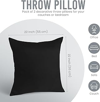 Utopia Bedding Throw Pillows Insert (Pack of 2, Black) - 22 x 22 Inches Bed and Couch Pillows - Indoor Decorative Pillows