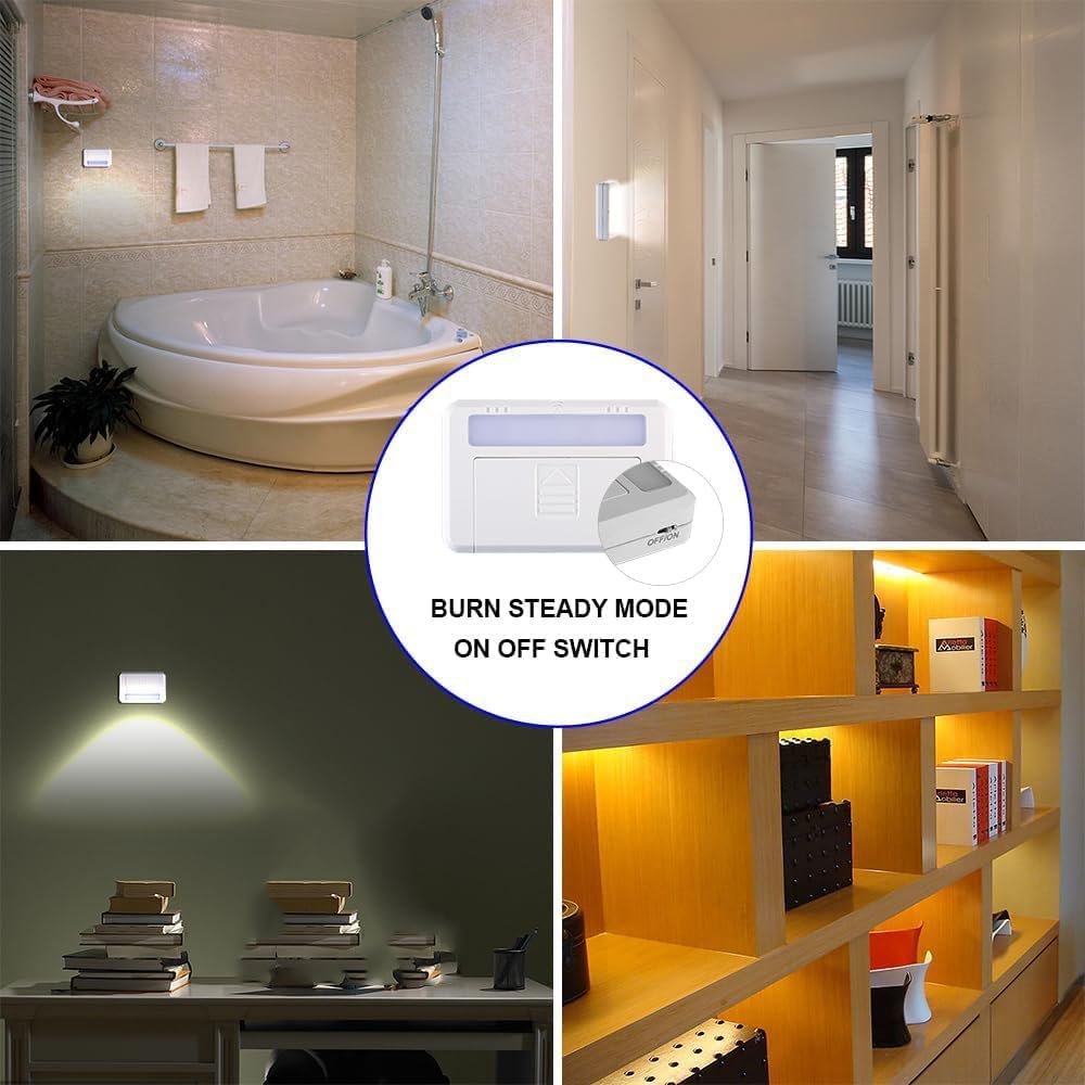 4 Pack Cordless Cabinet Lights, Door Open Activated Sensor Automatic Turn On Off Led Cupboard Drawer Closet Light Battery Operated Stick On Up Puck Lights Indoor for Kitchen Cabinets Pantry Gun Safe