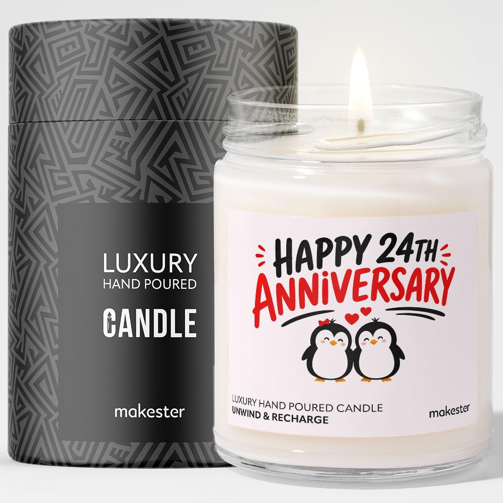 24th Wedding Anniversary Candle Gift - Luxury Soy Wax Candle - Vanilla, Jasmine, Sugared Almond - Makester โ image 1