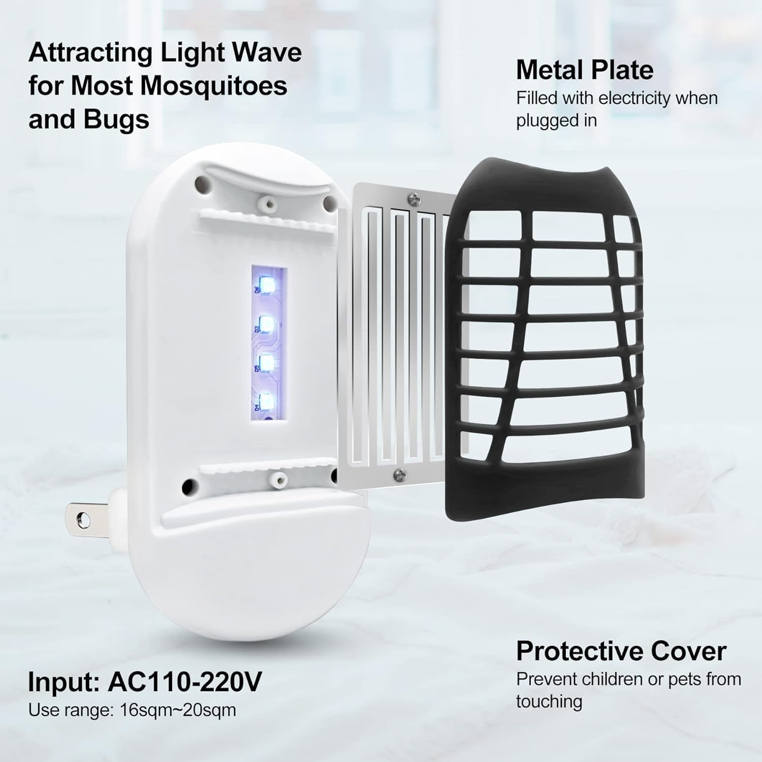 Bug Zapper Indoor,Electronic Fly Zapper Lamp for Familie，LED Lights Eliminates Flies Flying Pests Non Toxic Silent Effective Operation UV - 4