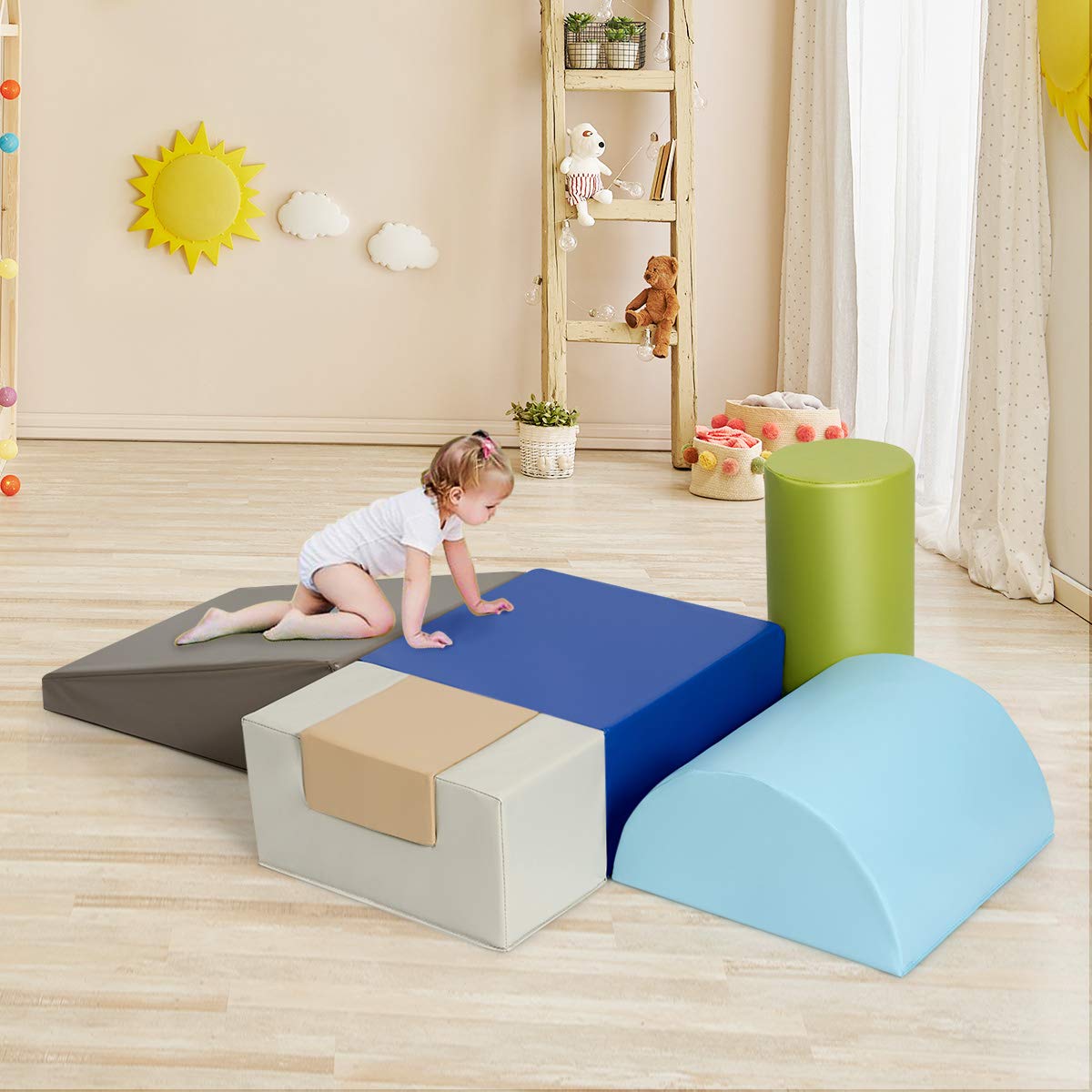 RELAX4LIFE Set di 6 Blocchi per Bambini in Schiuma Morbida, Set da Gioco per Arrampicarsi e Gattonare, Centro di Attività (Modello 2)