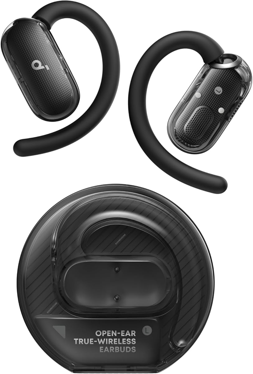 Soundcore V40i by Anker, Open-Ear Headphones, Clear Design, Lidless Case, 4 Adjustable Positions for Every Ear Size, Richer Bass, IP55, 21H Playtime, AI Clear Calls, Bluetooth 5.4, App Control
