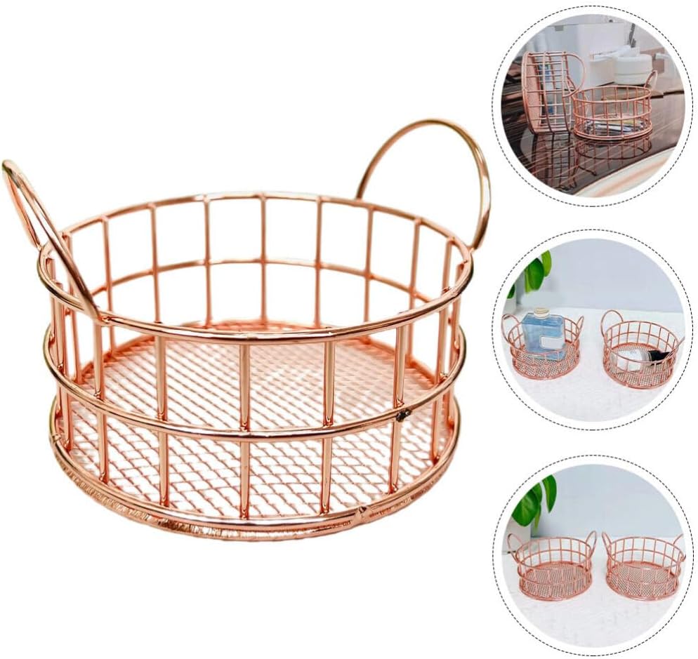 5pcs Metal Art Round Storage Baskets Versatile Tabletop Organizer for Makeup Toiletries and More Stylish Wire Baskets for Home Decor and Organization
