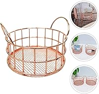 Vista 6 de Cestas de escritorio de hierro de oro rosa, cesta de almacenamiento de alambre de metal, cestas de almacenamiento de escritorio de hierro con asa