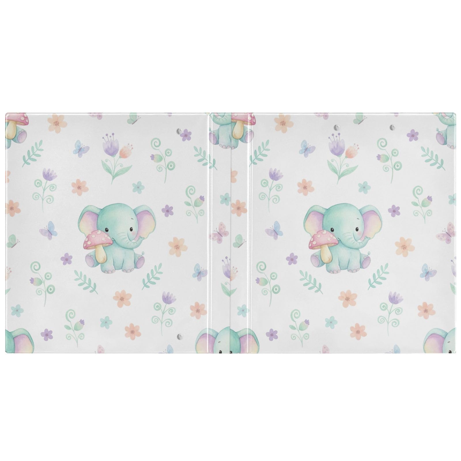 Confezione da 2 raccoglitori ad anelli con 3 anelli, motivo elefante pastello color foglia di tè, con portablocco, grandi raccoglitori a 3 anelli, per scuola, università, ufficio