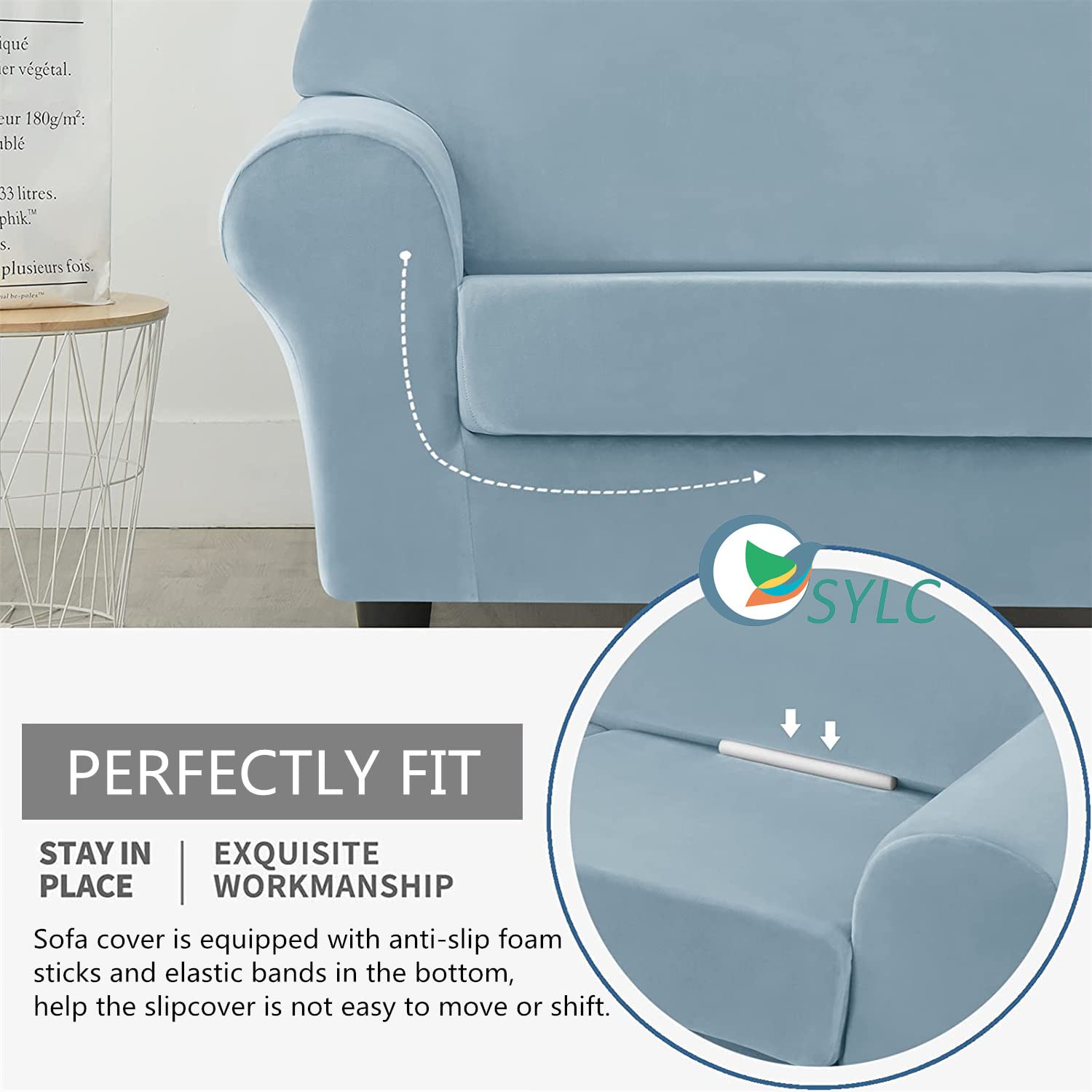 Set di 3 fodere per divano a 2 posti in velluto elasticizzato con 2 federe per cuscini separate, protezione per mobili per un facile rinnovamento della casa, colore: azzurro
