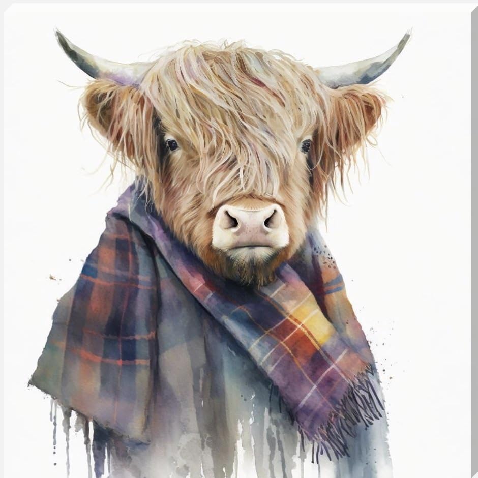 Henry Highland Vache avec écharpe pour décorer un salon chalet cocooning
