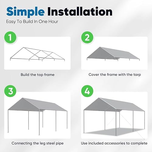 Miniatura 44 de Quictent Toldo resistente de 10 x 15 pies con marco galvanizado para cochera, tienda de campaña para fiestas al aire libre, refugio de barco con 3