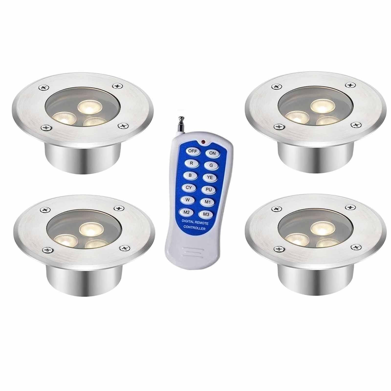 Projecteurs LED Subaquatiques pour Bassin Jardin Fontaine 4 Spots Encastrés Ronds Étanches Ip68 RGB 3W Vert 24 V AC Ou 12 V AC