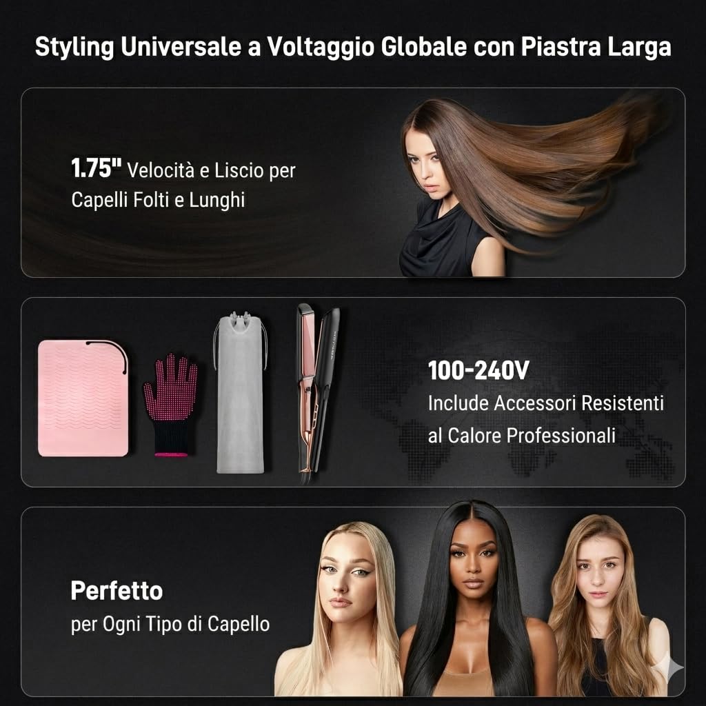 HITTIONA Piastra per Capelli Larga 45mm Professionale, Lisciacapelli Ceramica Ionico e Infrarossi, Riscaldamento 5s 150-230°C, Anticrespo, Specifica per Capelli Spessi, Crespi, Ricci e Molto Lunghi