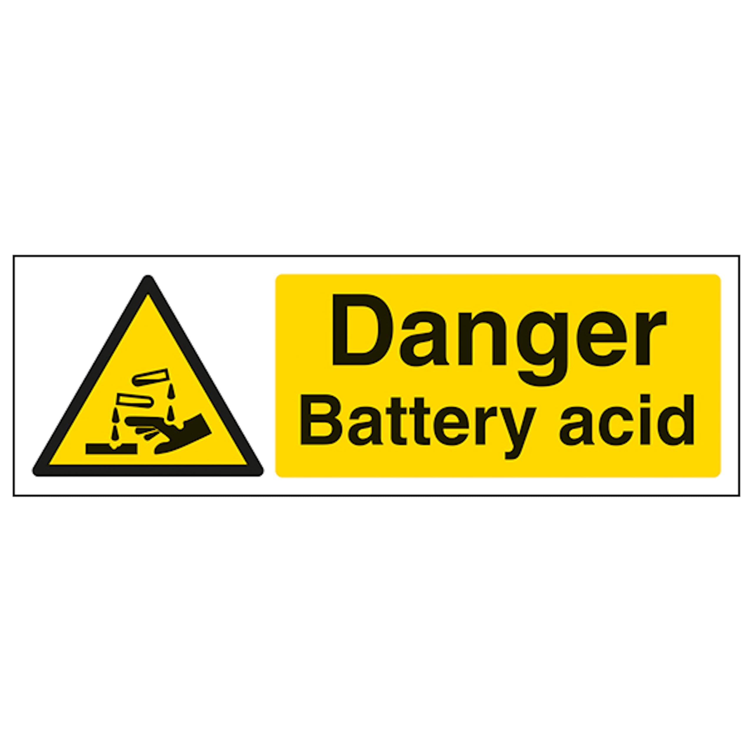 V Safety Danger Battery Acid - Landscape 300 x 100 mm - 2mm Rigid Plastic Safety Sign