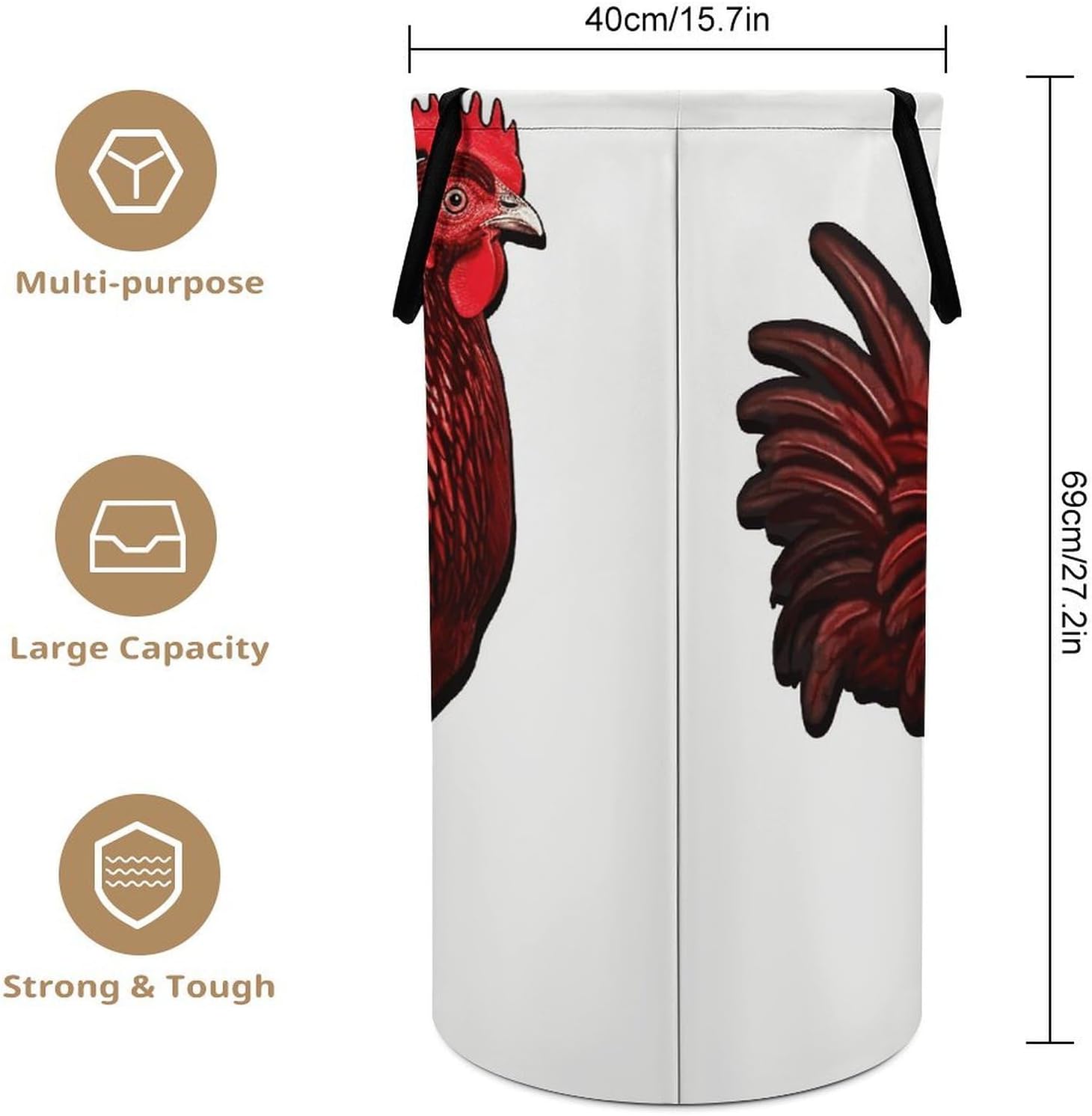 Red ChickenLaundry Hamper - Large Dirty Clothes Bag.Storage Basket for Easy Carry Handles. Large Clothes Basket with Handles, Clothing Storage Bucket Toy Organizer for Bathroom Bedroom Dorm.