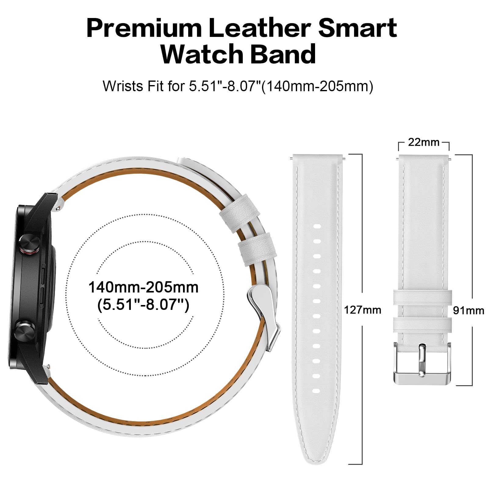 Cinturino per Amazfit GTR 3 Pro, 22mm Cinturino in Pelle per Amazfit GTR 4, GTR 3, GTR 3 Pro, GTR 2, GTR 2e, Amaz fit Stratos, Stratos 2, Stratos 3, Amazfit Pace, Amazfit Balance, Amazfit GTR 47mm