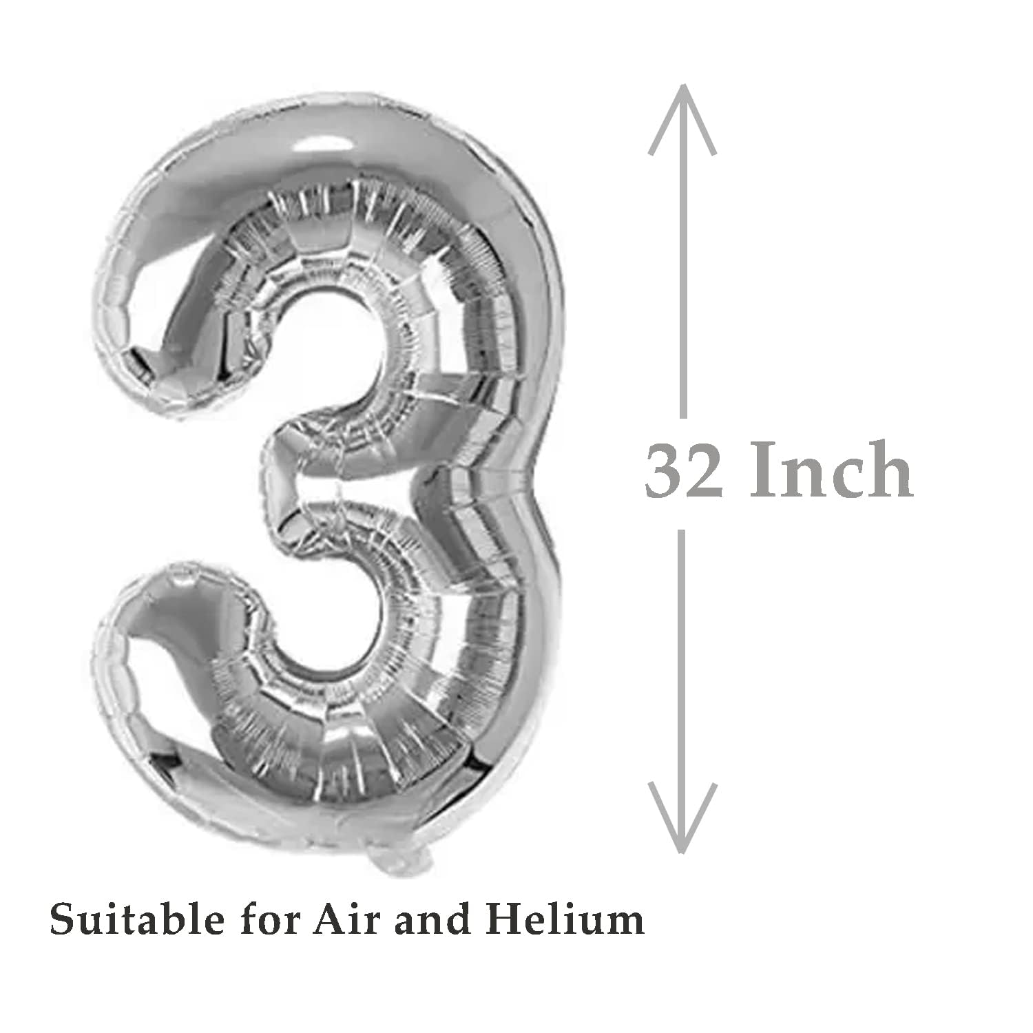 FI - FLICK IN 1 Pc Big Size Number 3 Foil Balloon 32 Inch Large Silver Number Foil Balloon 0 to 9 Number Balloons for Decoration 3rd Birthday Anniversary Decoration Items (Pack of 1, Silver) 1