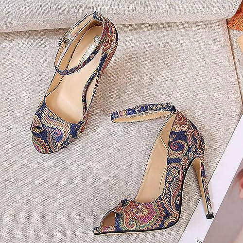 Women Open Toe Printing High Heel with Ankle Strap Stiletto Heels Office Casual Dress Basic Classic Shoes 4.3 Inches Heels2