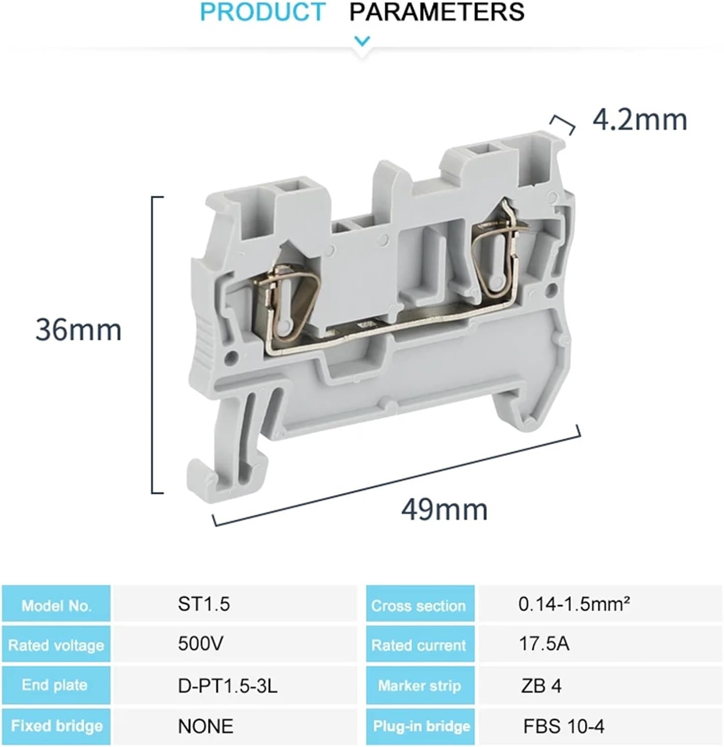 10Pcs ST1.5 Spring-cage Connection 1.5mm² 16AWG Wire Wiring Pull Electrical Connector Din Rail Terminal Block ST 1.5