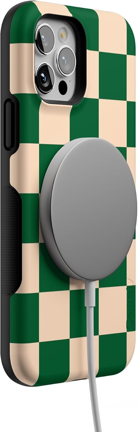 Casely iPhone 12/12 Pro Case | Fit Check | Green Checkerboard | Bold Protective Design | Compatible with MagSafe