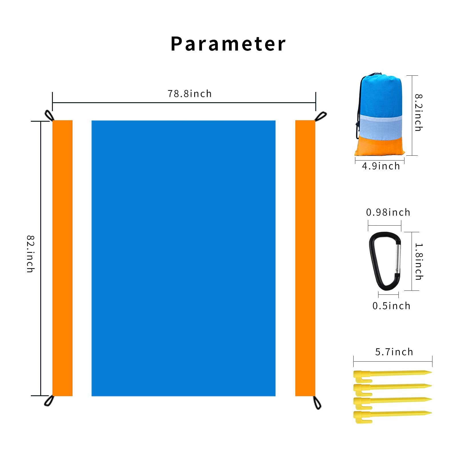 BREENHILL Large Beach Blanket Oversized Beach Mat Intimate Choice of Beach Accessories for Outdoor Travel Camping Hiking Good Gift (L-BlueWhiteOrange)