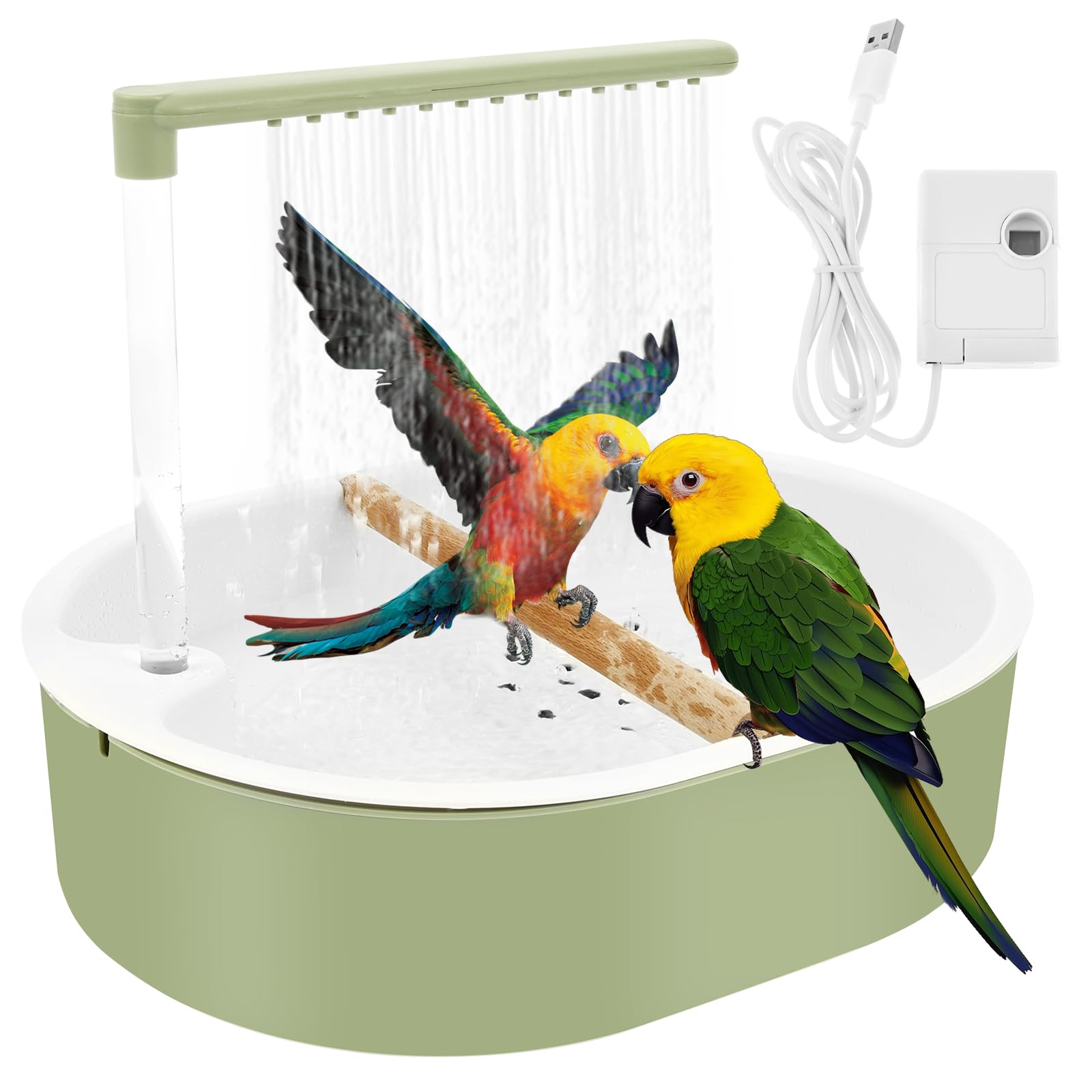 Bain d'oiseaux, douche à oiseaux, perruches, boucle d'alimentation USB, capacité, pour inséparables, perruches, munias africains et aras (vert)