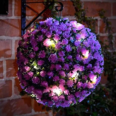 2 x Purple Topiary Balls Solar Powered Ultra Bright LED Rose Outside Hanging Ornament Decorative Garden Boxwood Garden Light Hanging Balls by AZ Homeware Cover