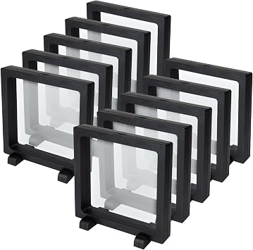 10 Pack 3D Floating Frame Display Holder 5.5”x 5.5”x 0.8”Floating Display Case with Stand, Transparent Frame Display Case for Jewelry Coin Medal Specimen