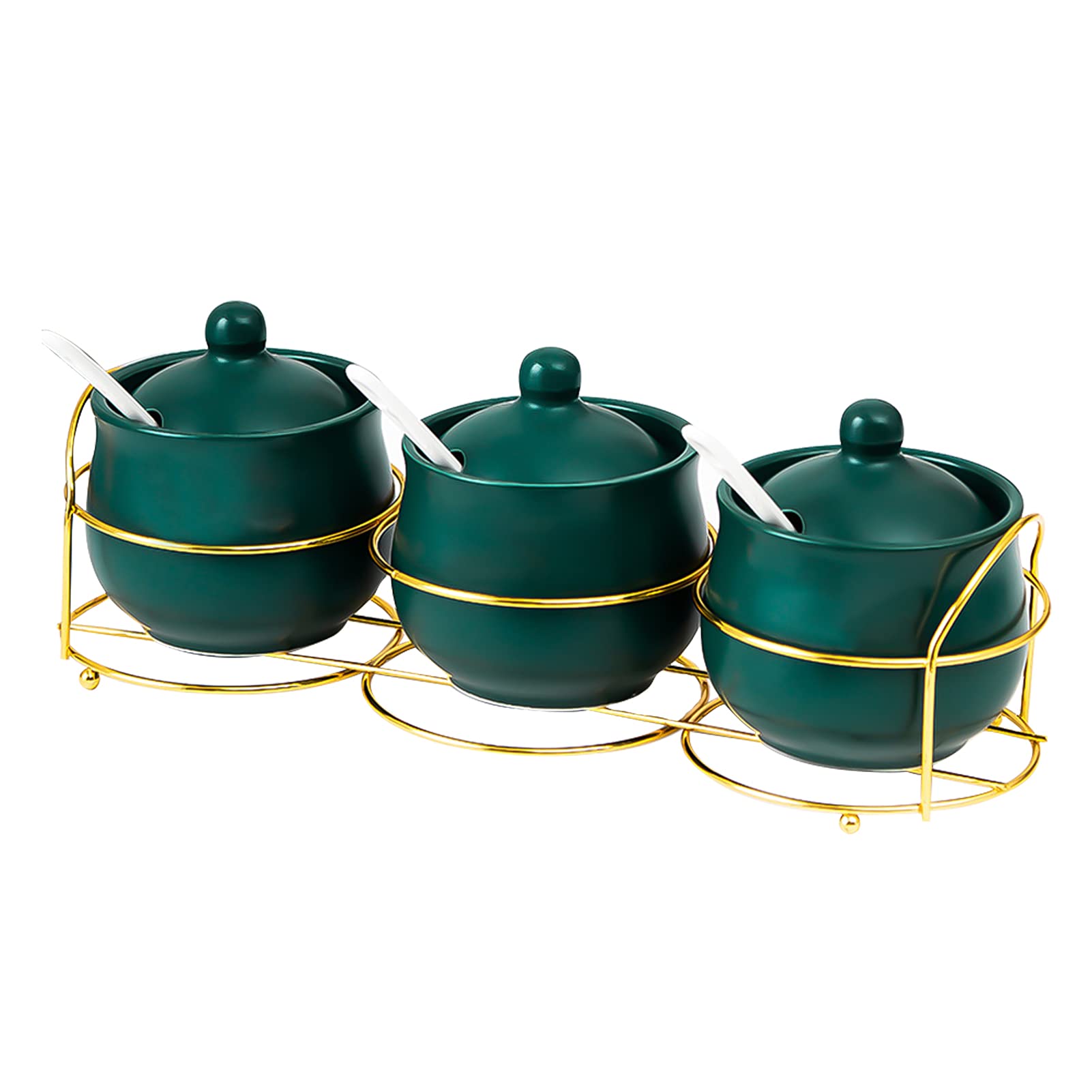 Gewürzdosen-Set aus Keramik mit Löffel, dunkelgrüne Gewürzbehälter mit Deckel, Gewürzgläser Gewürzdosen Set für Tee Kaffee Gewürzsauce
