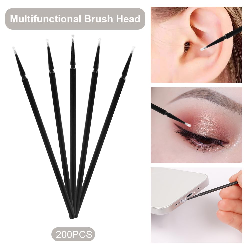 LOPHE Microcepillos Aplicadores 200pcs Mini Cepillo de Micro Herramienta de Injerto de Pestañas Varitas Desechables Negro