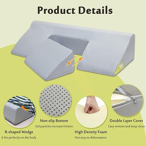 Miniatura 10 de Almohada de cuña giratoria para cama postrada en cama, almohada de cuña inclinada para dormir, posicionadores corporales de espuma, cojín de