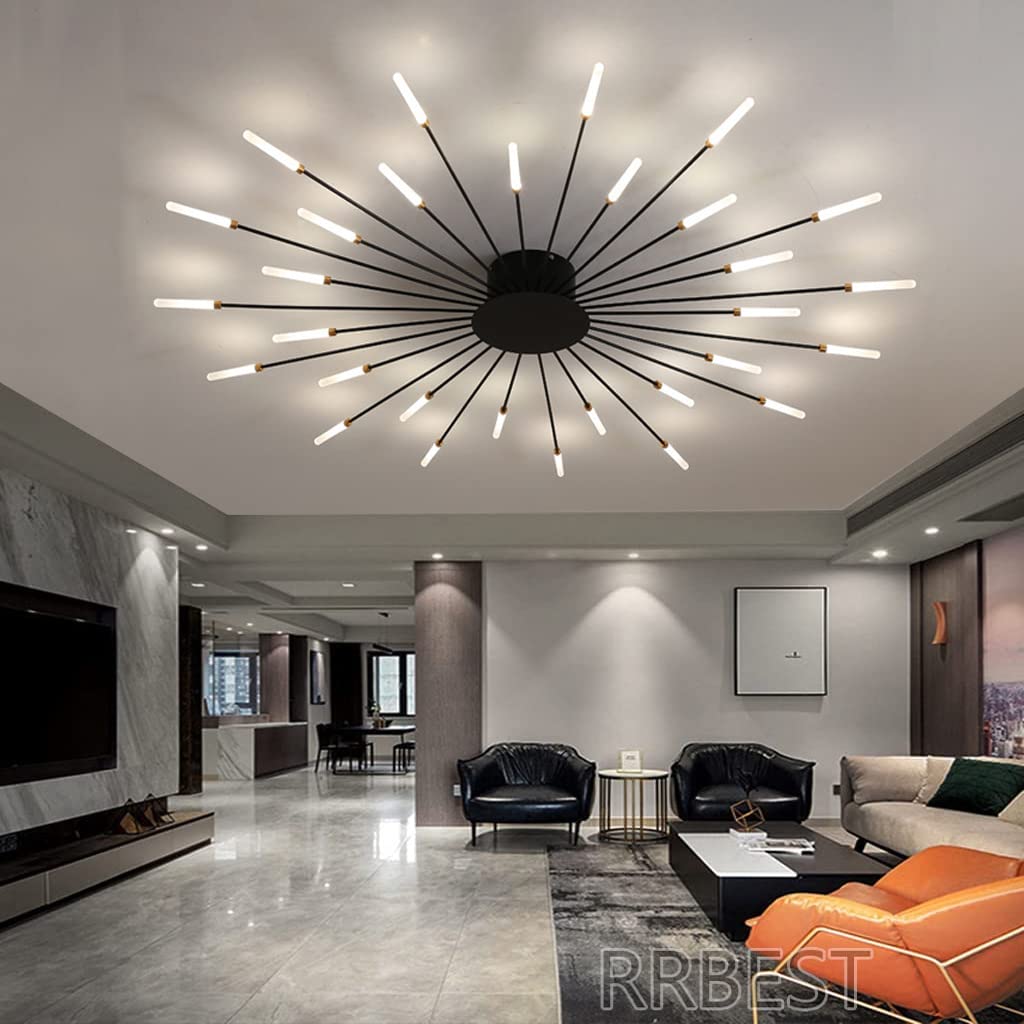 Modern LED Ceiling Light Creative Fireworks Design Chandelier Living Room Ceiling Lamp Not Dimmable Pendant Lights for Exhibition Hall Bedroom Restaurant Children's Room Lighting (Black, 30Heads)