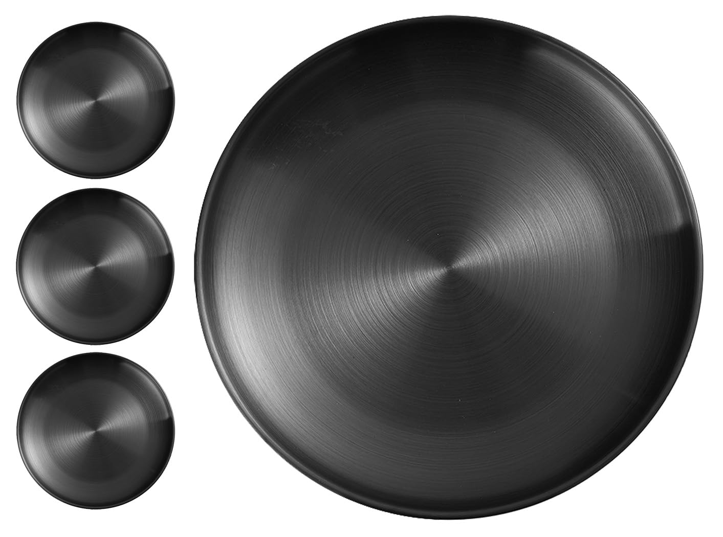 XIAOYU 4-Piece Stainless Steel Dinner Plates, 8.07 Inch Metal Plates Dishes, Modern Dinnerware Dishes Set for Home, Picnic, Outdoor Camping, Dishwasher Safe, Black