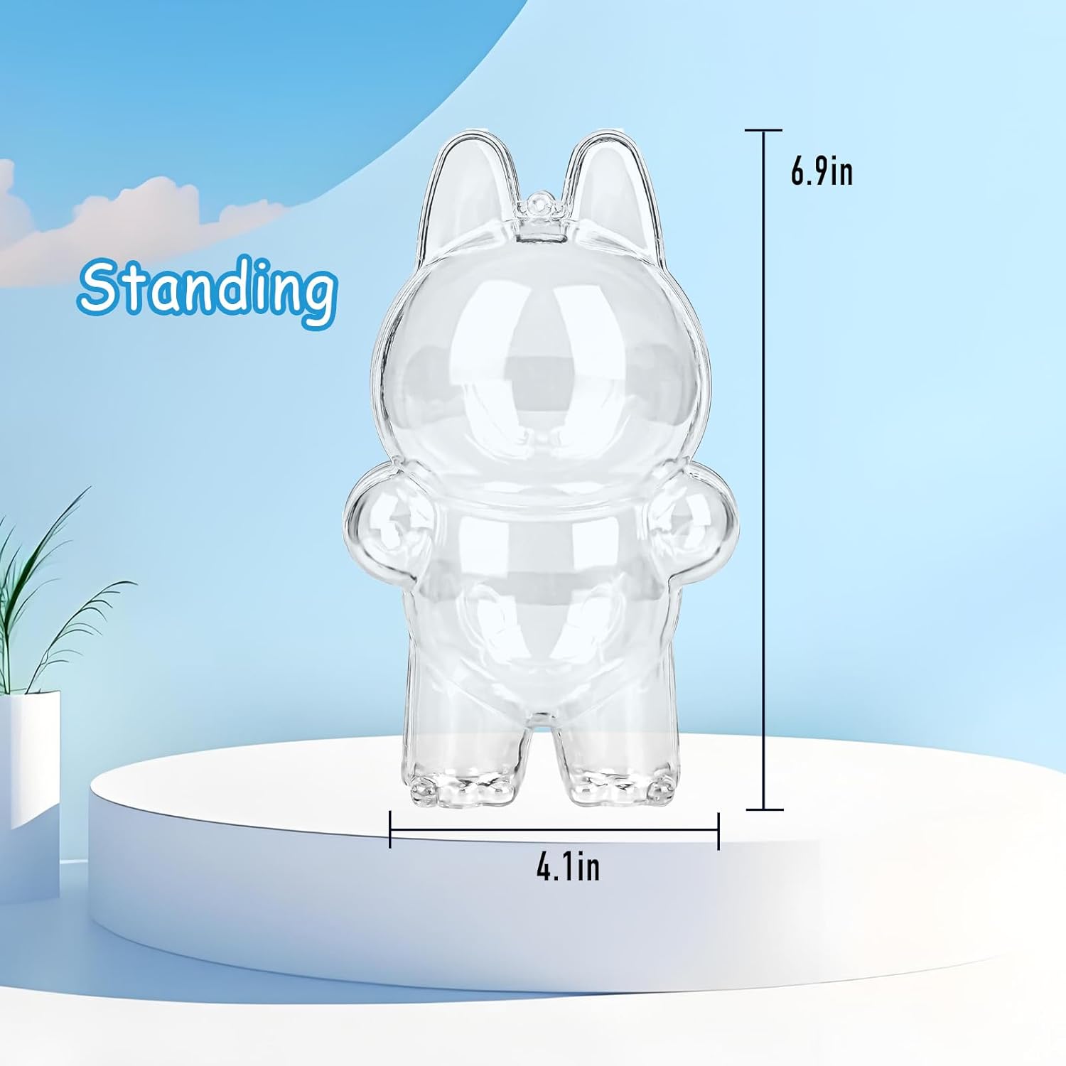 Protective Case for Labubu Display Case Won’t Trap Hair Highly Transparent, Exciting Macaron Big into Energy 1pcs (Standing)